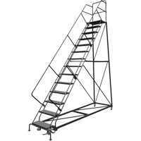 Safety Slope Rolling Ladder, 14 Steps, Perforated, 50° Incline, 140" High Sécurité Médic