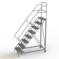 Safety Slope Rolling Ladder, 8 Steps, Serrated, 50° Incline, 80" High Sécurité Médic