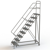 Safety Slope Rolling Ladder, 9 Steps, Serrated, 50° Incline, 90" High Sécurité Médic