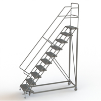Safety Slope Rolling Ladder, 10 Steps, Serrated, 50° Incline, 100" High Sécurité Médic