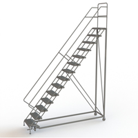 Safety Slope Rolling Ladder, 14 Steps, Serrated, 50° Incline, 140" High Sécurité Médic