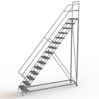 Safety Slope Rolling Ladder, 15 Steps, Serrated, 50° Incline, 150" High Sécurité Médic