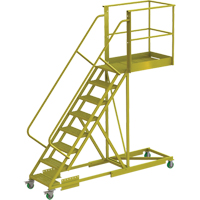 Cantilever Rolling Ladder, Supported, 8 Steps, 40" Platform Depth, 80" Platform Height Sécurité Médic