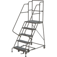 Deep Top Step Rolling Ladder, 5 Steps, 16" Step Width, 50" Platform Height, Steel Sécurité Médic