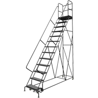 Deep Top Step Rolling Ladder, 13 Steps, 24" Step Width, 130" Platform Height, Steel Sécurité Médic