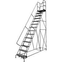 Deep Top Step Rolling Ladder, 14 Steps, 24" Step Width, 140" Platform Height, Steel Sécurité Médic