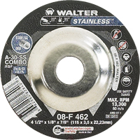Depressed Centre Grinding Wheels - Stainless Type 27, 4-1/2" x 1/8", 7/8" Arbor, Type 27 Sécurité Médic