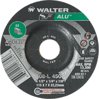 Aluminium Depressed Centre Grinding Wheels, 4-1/2" x 1/4", 7/8" Arbor, Type 27 Sécurité Médic