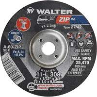 Zip Cutting and Grinding Wheel, 3" x 1/13", 3/8" Arbor, Type 27, 60 Grit, Aluminum Oxide Sécurité Médic